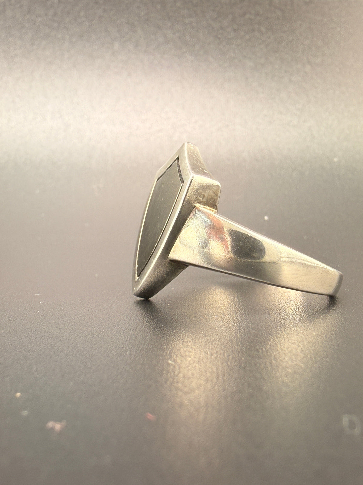 14K Gold Bonded Sterling Silver Black Shield Ring – Silver Border - 9