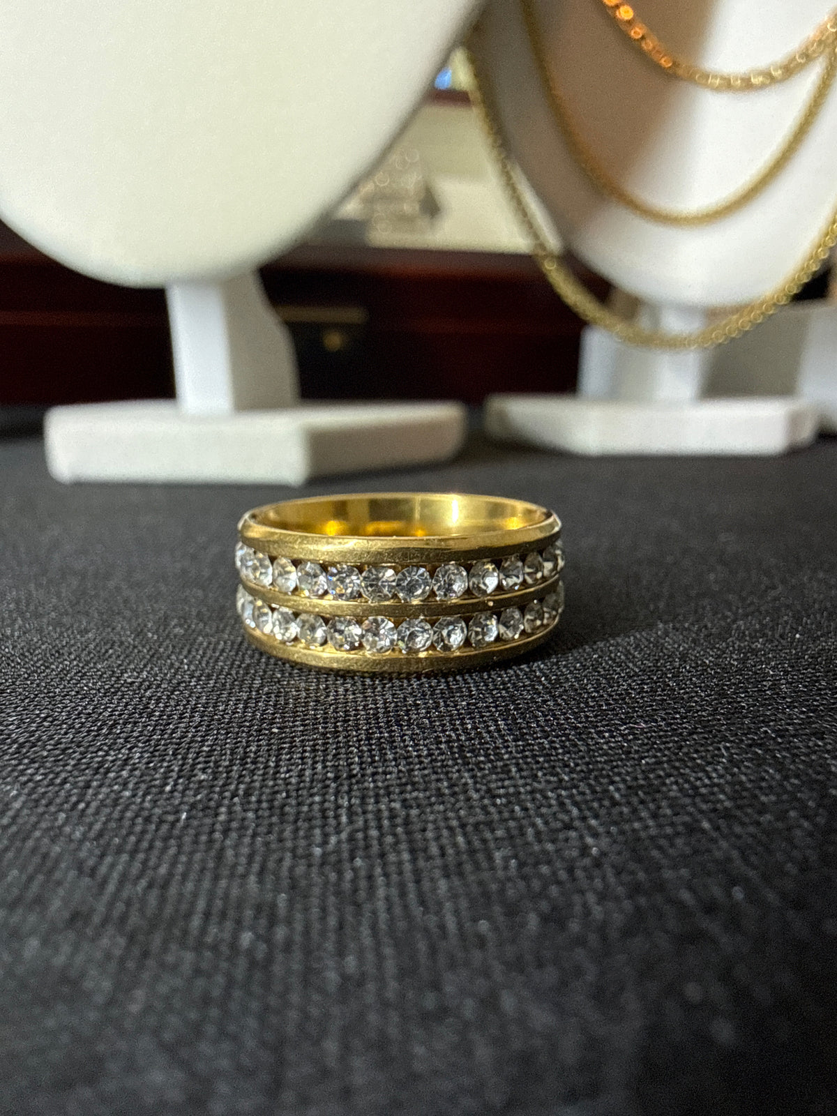 Gold Plated Stainless Steel 2-Row CZ Diamond Band – 8mm, Size 11.5
