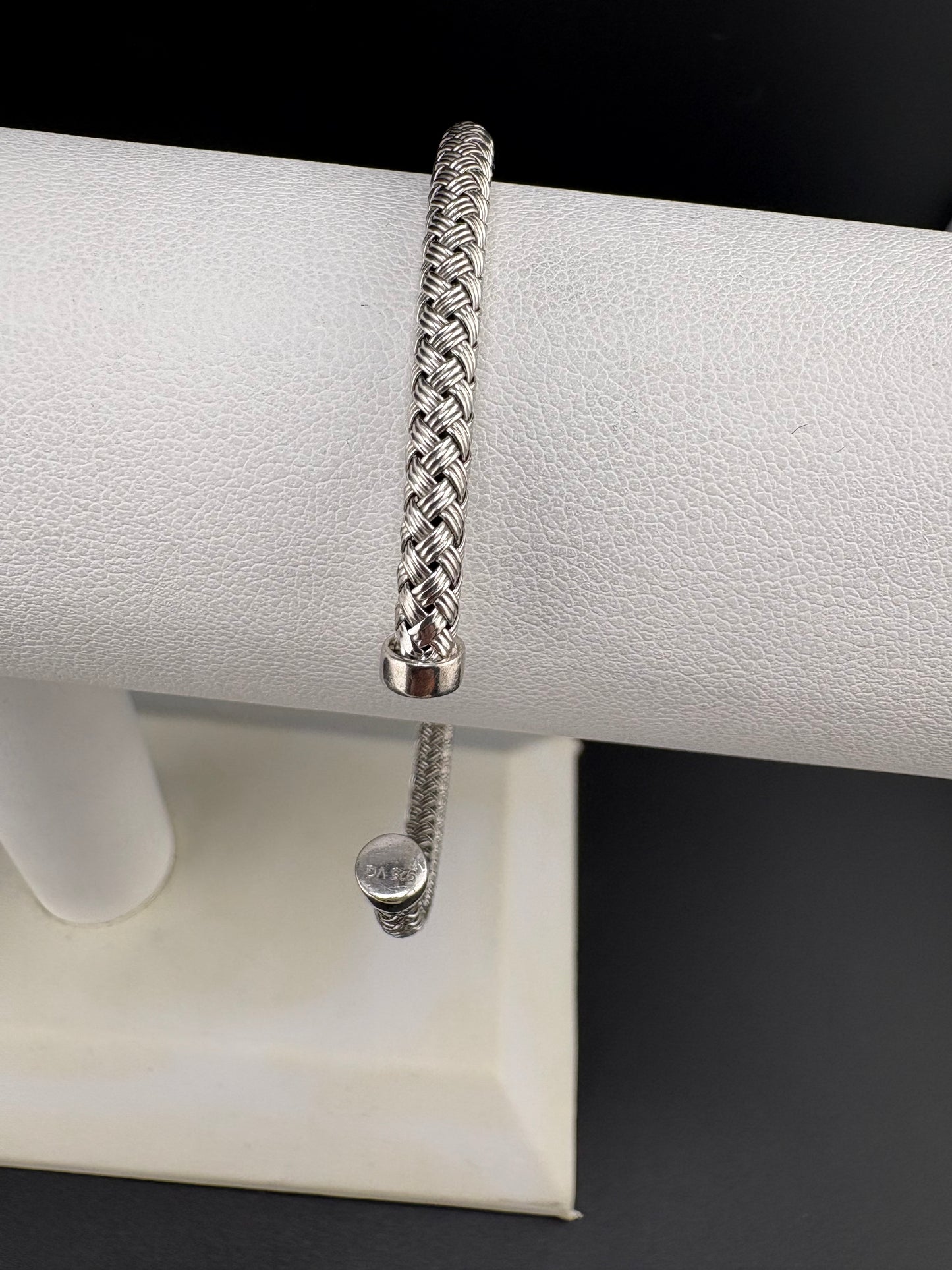.925 Sterling Silver Mesh Bangle Cuff with Moissanite – 3.6mm / 2.5"