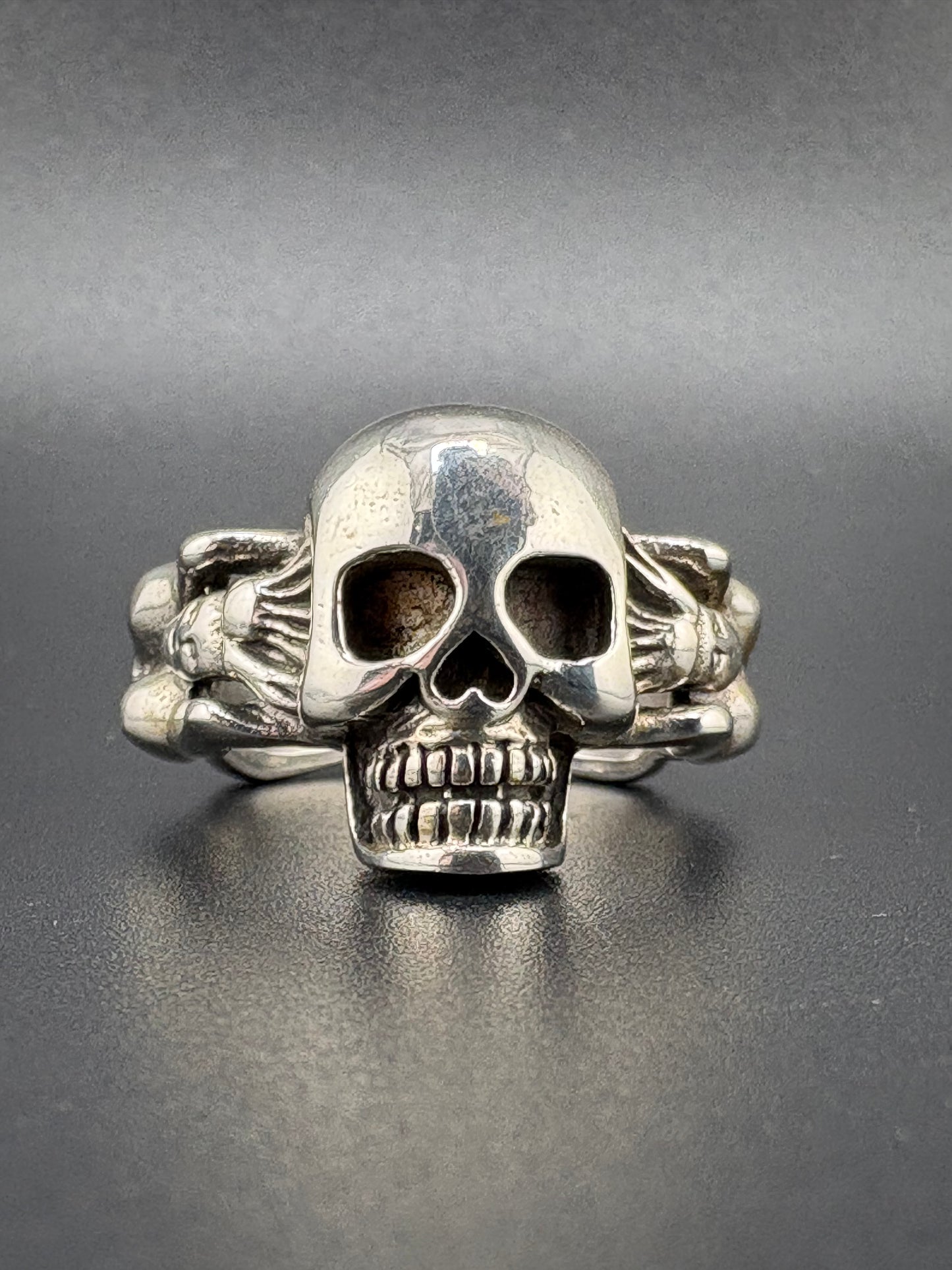 .925 Sterling Silver Skull Woman Figure Ring – 11.2g – Size 10