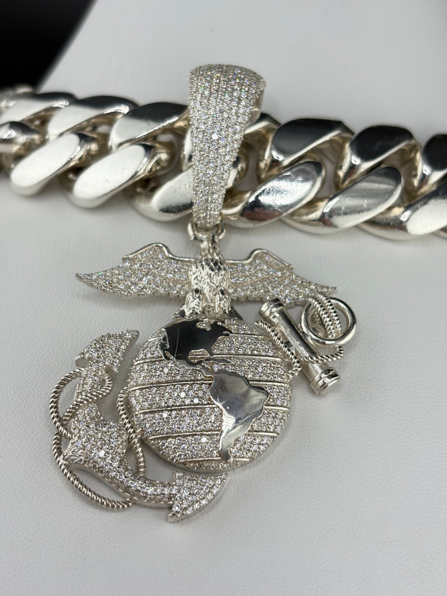 .925 Sterling Silver Custom Military / Service (any branch) Pendant with Lab-Grown Diamonds