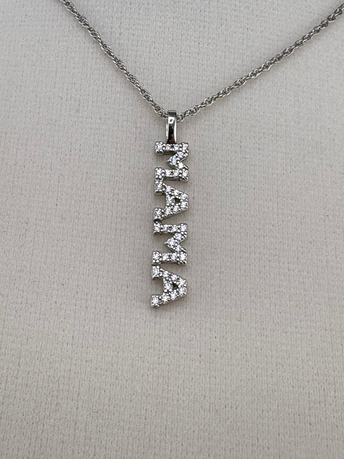 .925 Sterling Silver MAMA Pendant with CZ Stones – 5.2mm / 1"