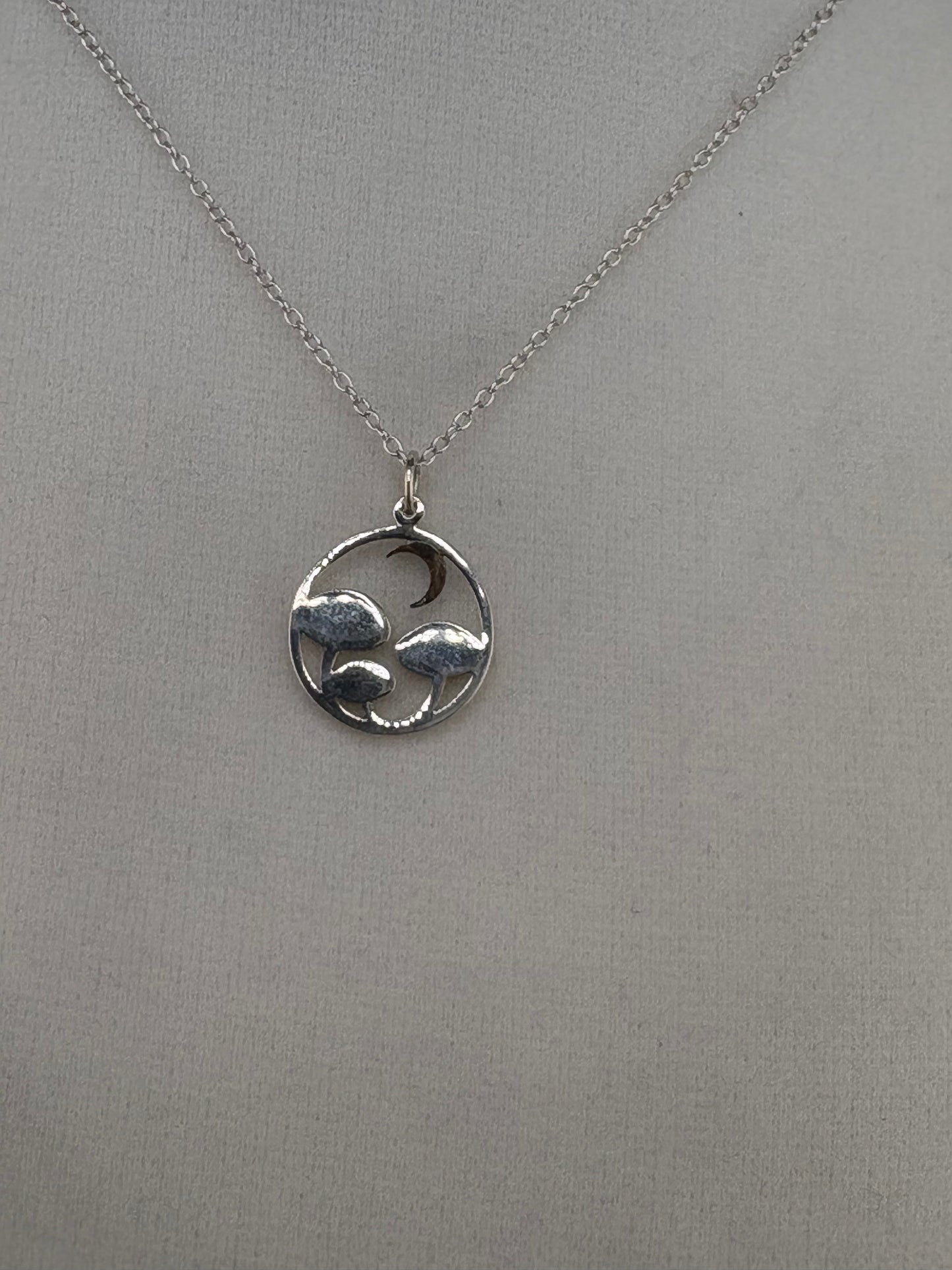 .925 Sterling Silver Mushroom & Moon Pendant – 15.47mm / 1.5"