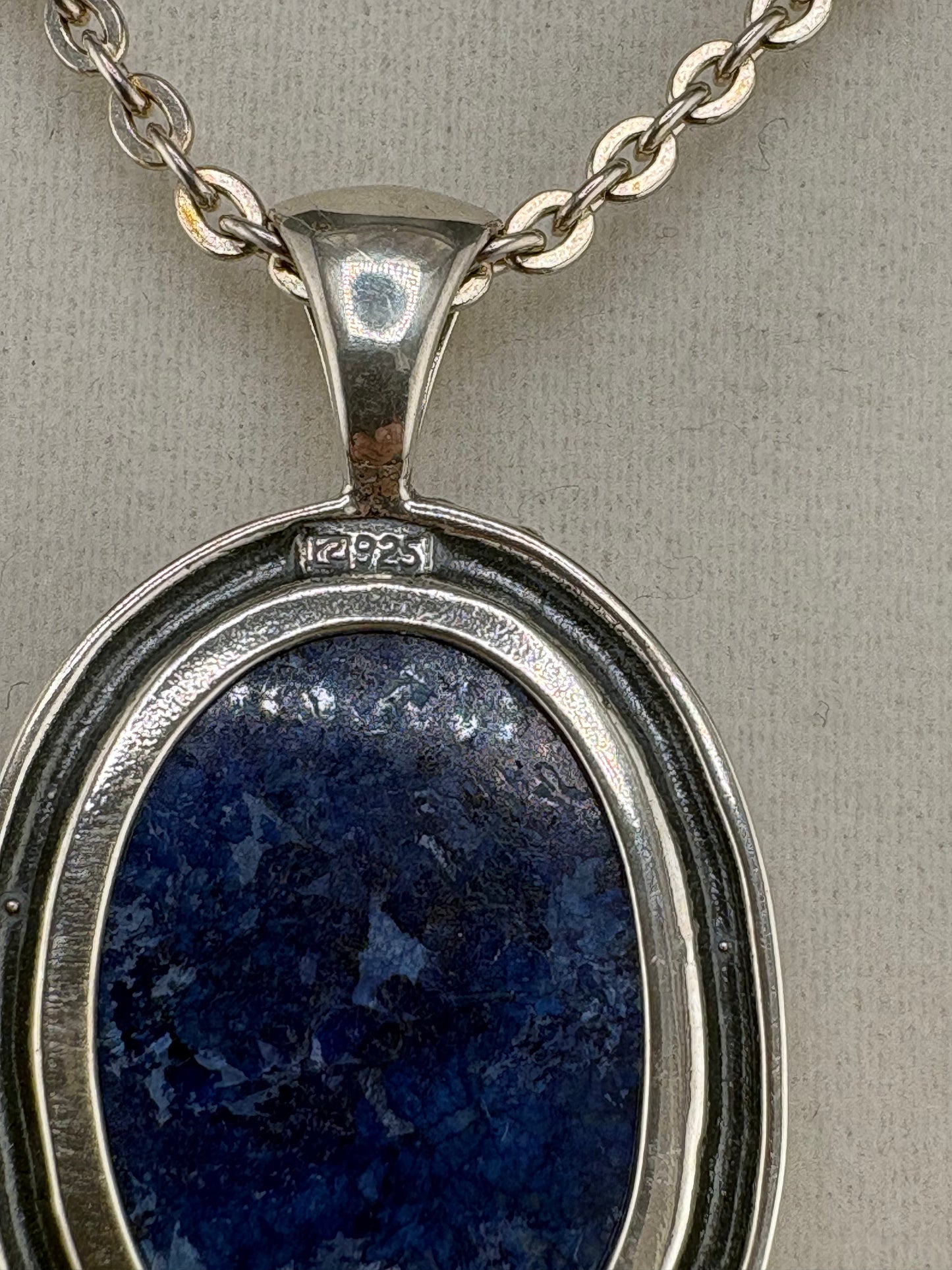 .925 Sterling Silver Shell Frame Pendant with Sodalite Stone – 23.44mm / 1.5"