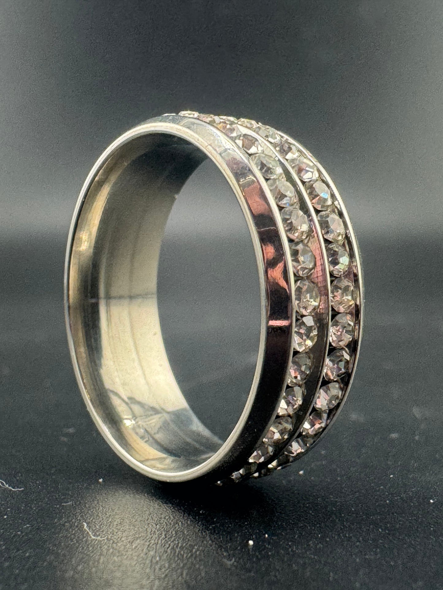 Stainless Steel 2-Row CZ Diamond Band – 8.7mm, Size 7.5