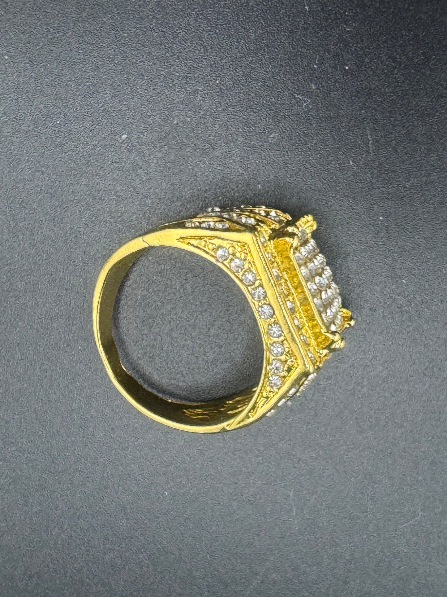 Gold Plated Stainless Steel Large Square CZ Ring – Size 11.5, 10.45 Grams
