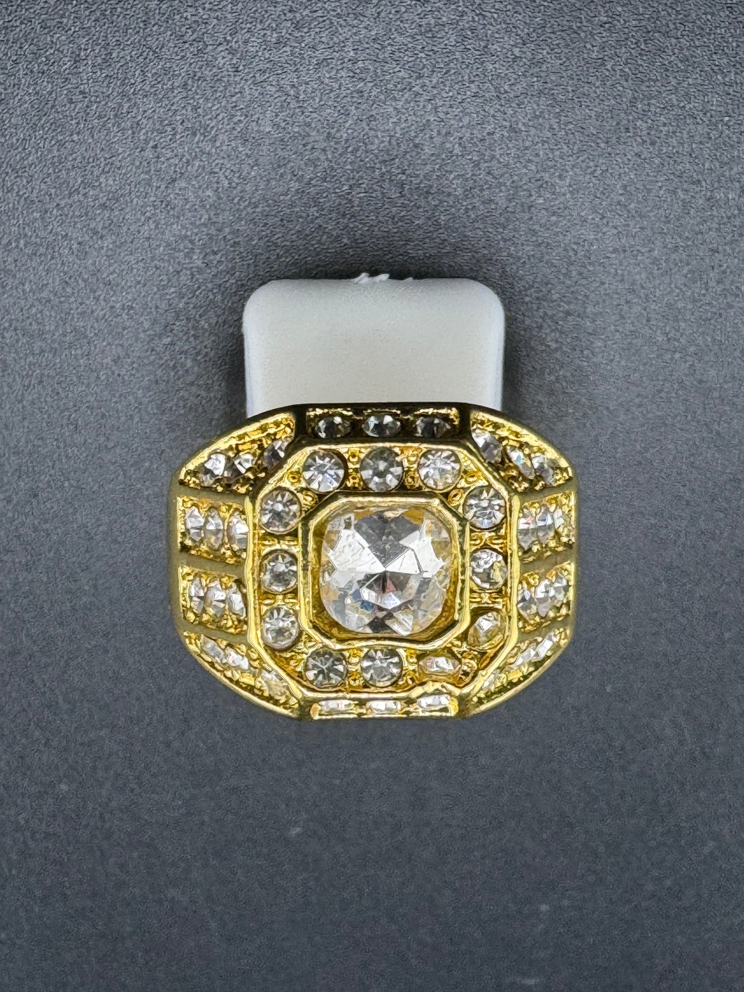 Gold Plated Diamond Cut CZ Round Ring – 16mm Wide, Size 11.5