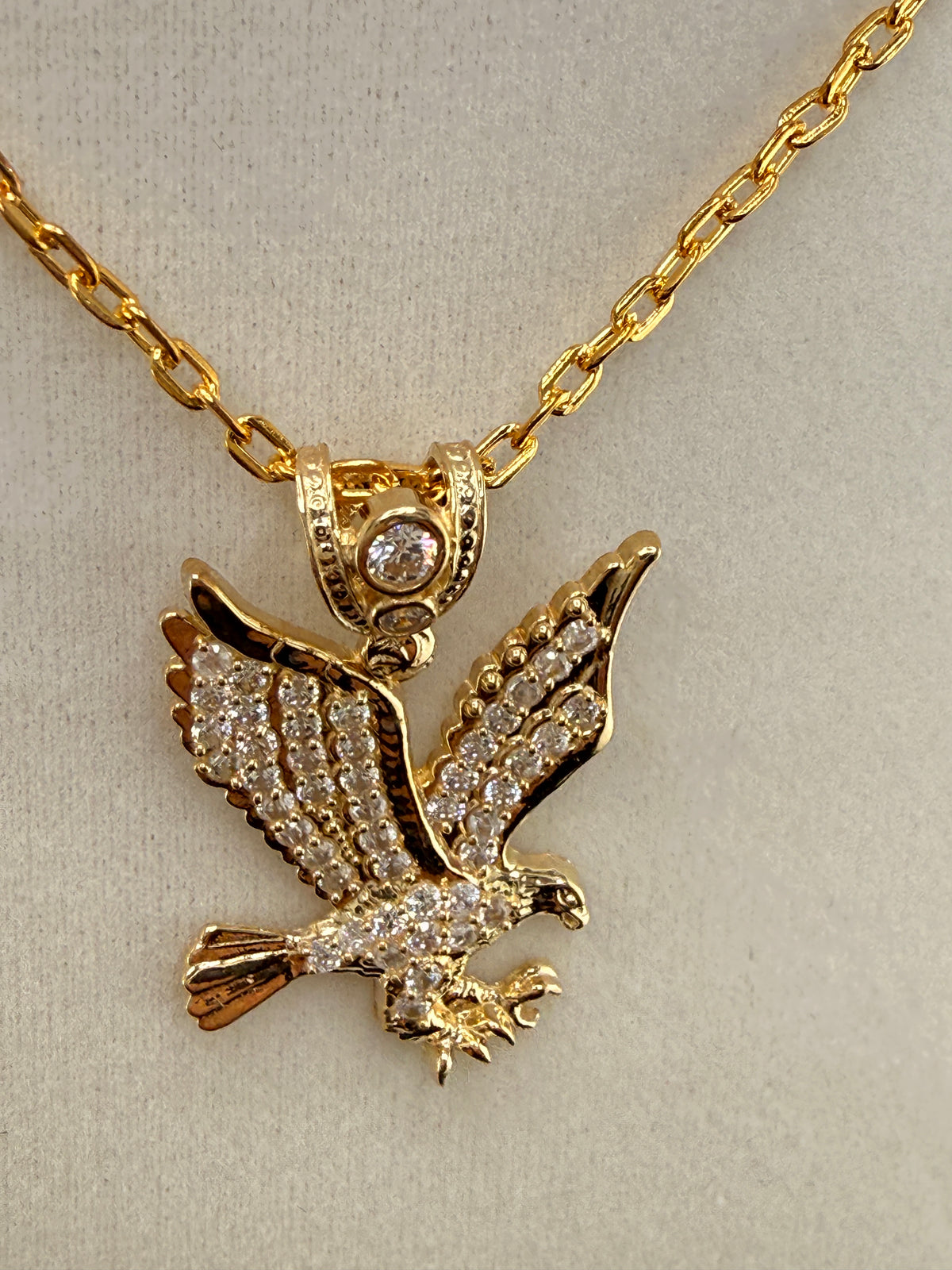 14K Gold CZ Eagle Pendant