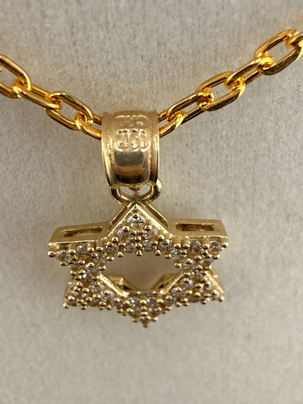 10K Solid Gold CZ Diamond-Encrusted Star of David Pendant