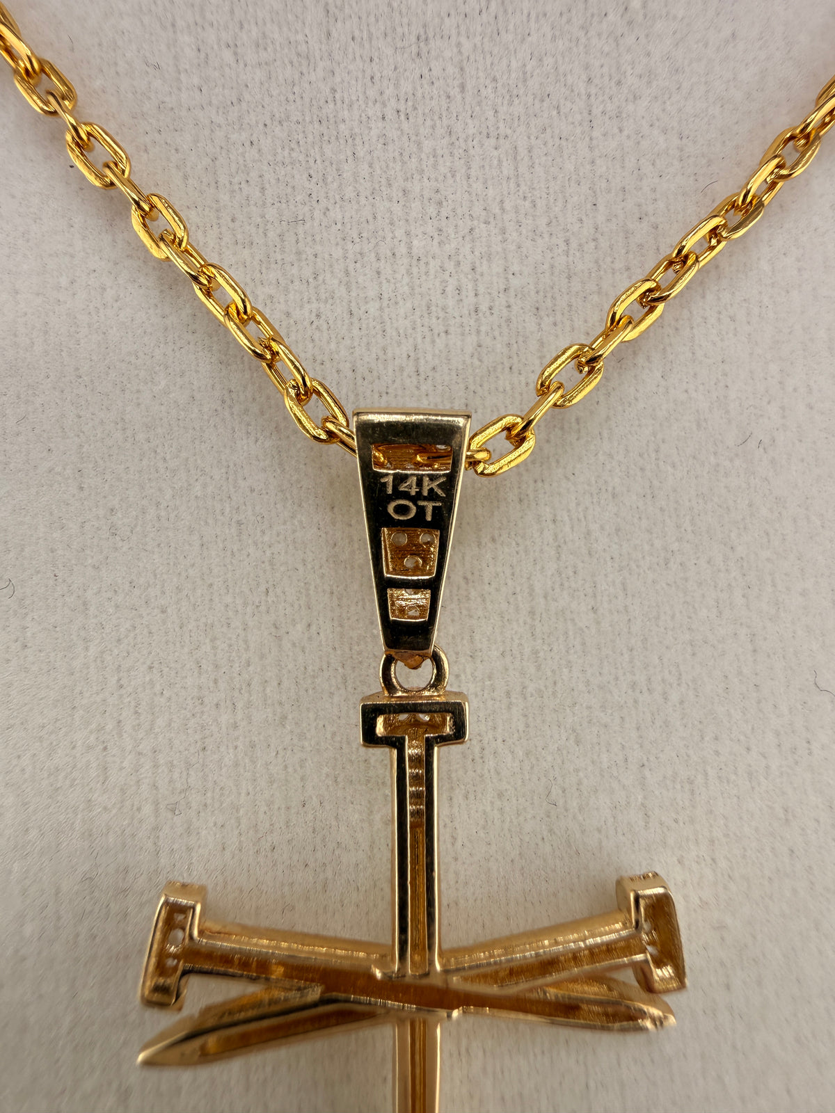 14K Gold Nail Cross Pendant with CZ Diamonds – 2.71g Real Gold Designer Cross |
