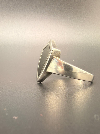 14K Gold Bonded Sterling Silver Black Shield Ring – Silver Border - 9