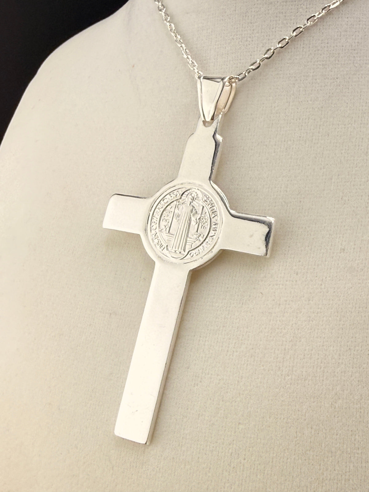 .925 Sterling Silver Cross Pendant – 3.5 Inch detail view