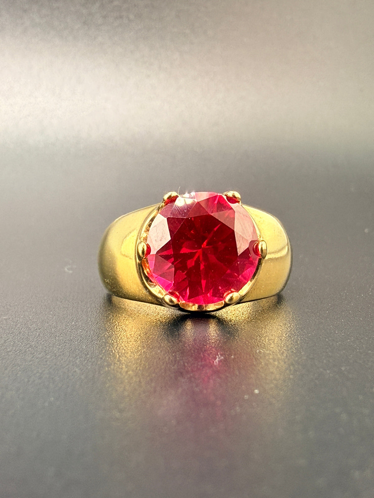 14K Gold Bonded Sterling Silver 3 CT Synthetic Ruby Solitaire Ring – Size 7