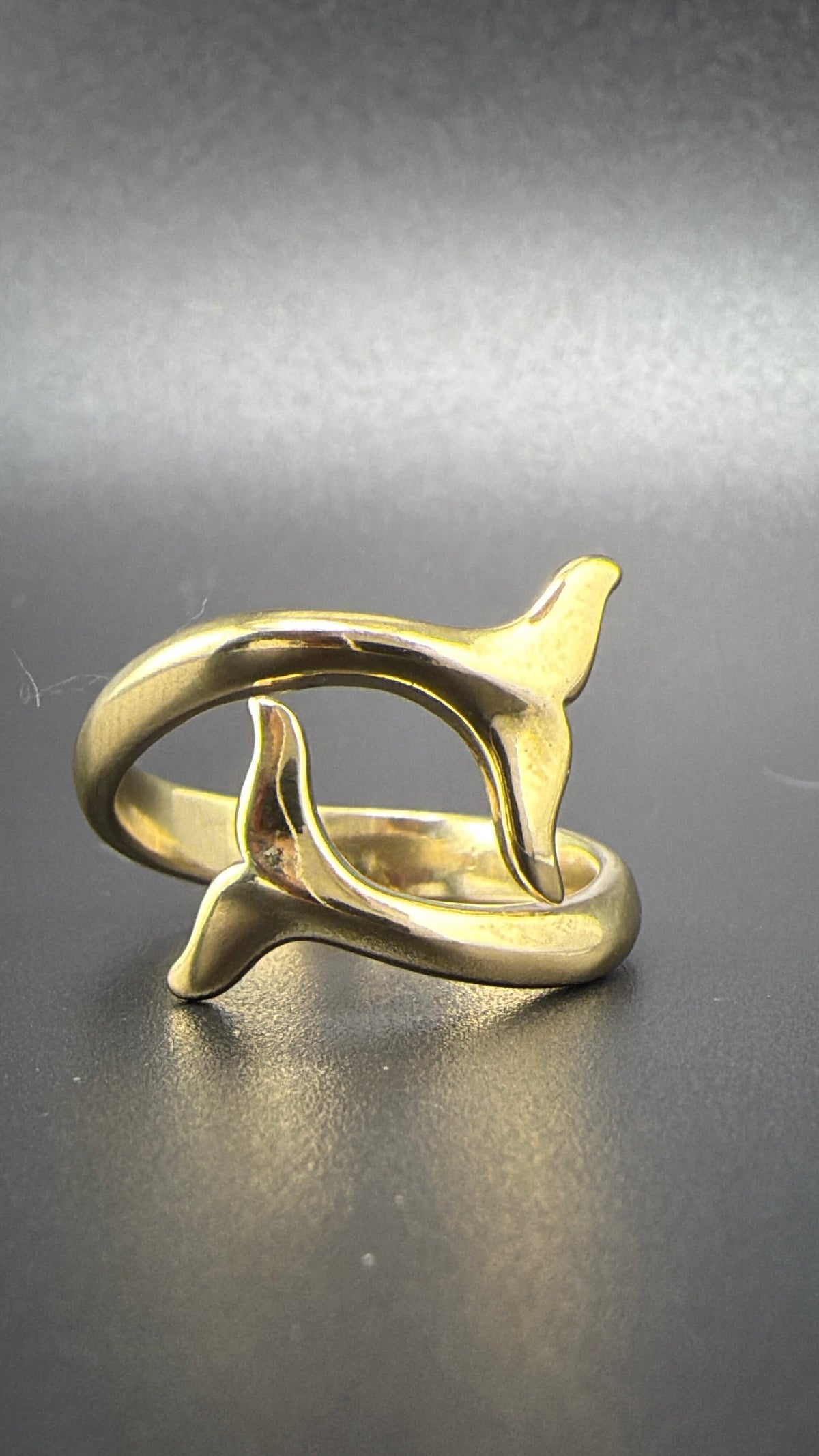 14K Gold Bonded Sterling Silver Dolphin Tail Ring – Adjustable Size alternate product view