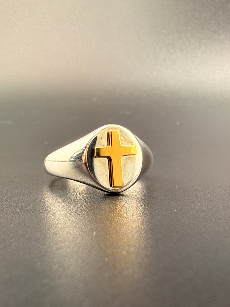 14K Gold Bonded 925 Sterling Silver 2-Tone Cross Ring - 6