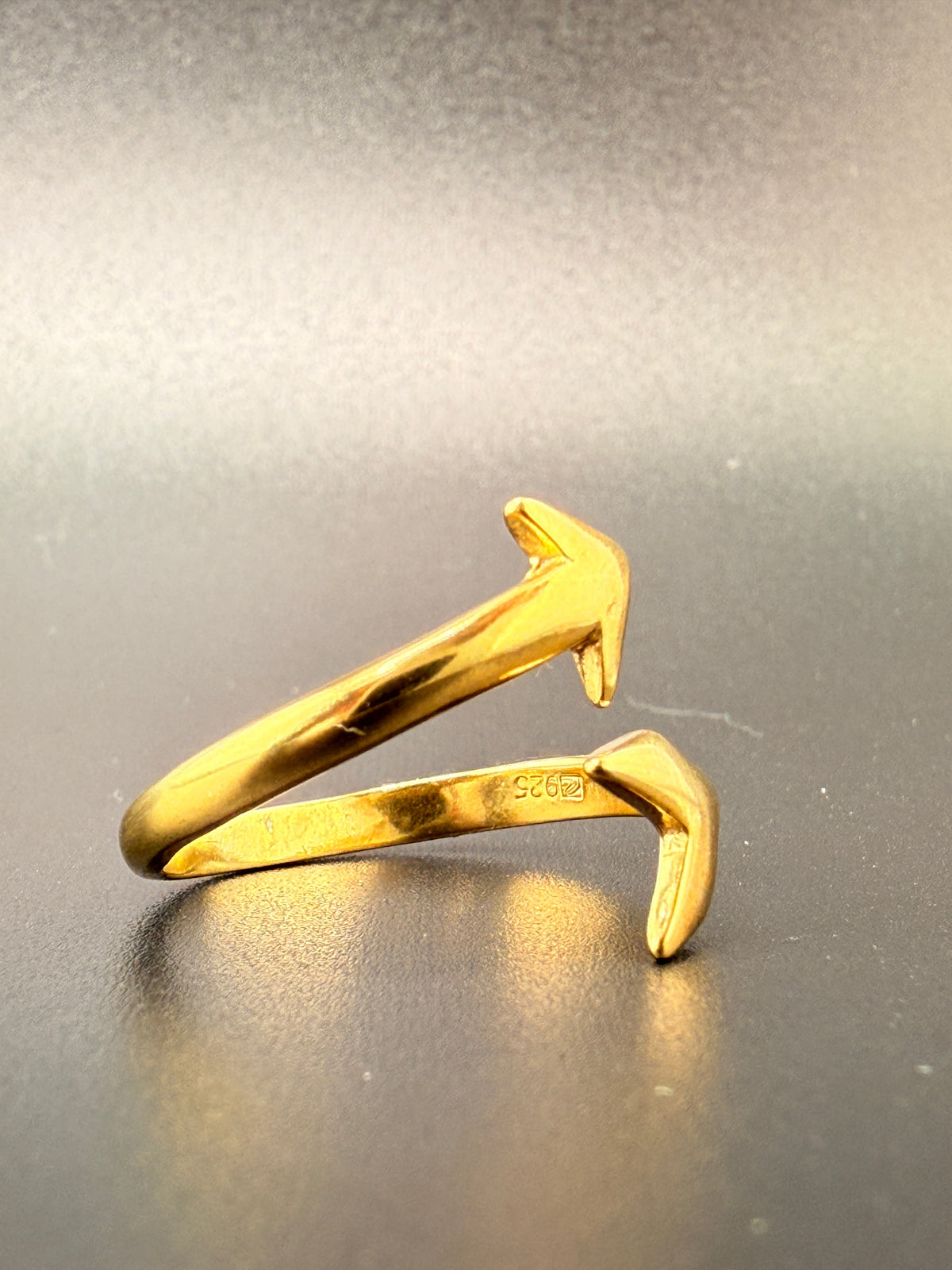 14K Gold Bonded Sterling Silver Arrow Ring – Adjustable Size, 2.11 Grams detail view
