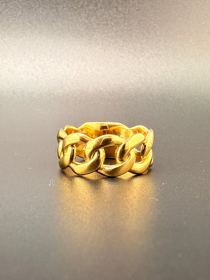 14K Gold Bonded Sterling Silver Cuban Link Ring – 7.6mm, 7.2 Grams - 8.25