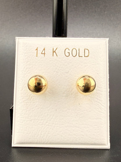 14K Solid Gold 6MM Ball Stud Earrings