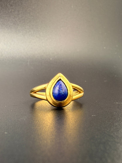 14K Gold Bonded Sterling Silver Teardrop Blue Sapphire Ring - 7