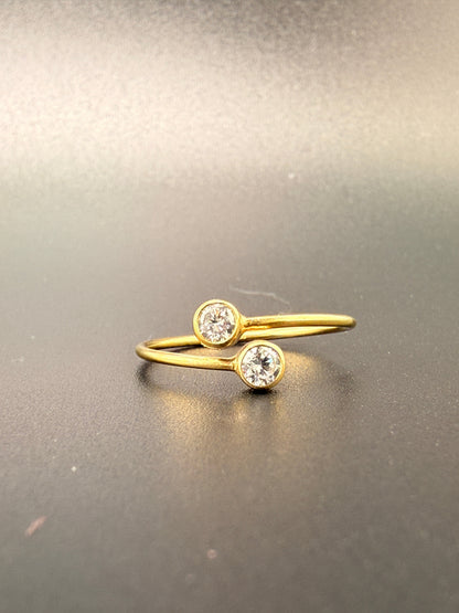 14K Gold Bonded Sterling Silver Double CZ Diamond Ring - 7