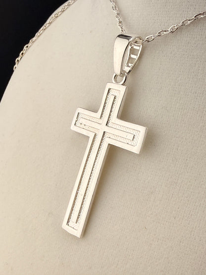 .925 Sterling Silver Cross Pendant – 2.6" Religious Cross Necklace Pendant