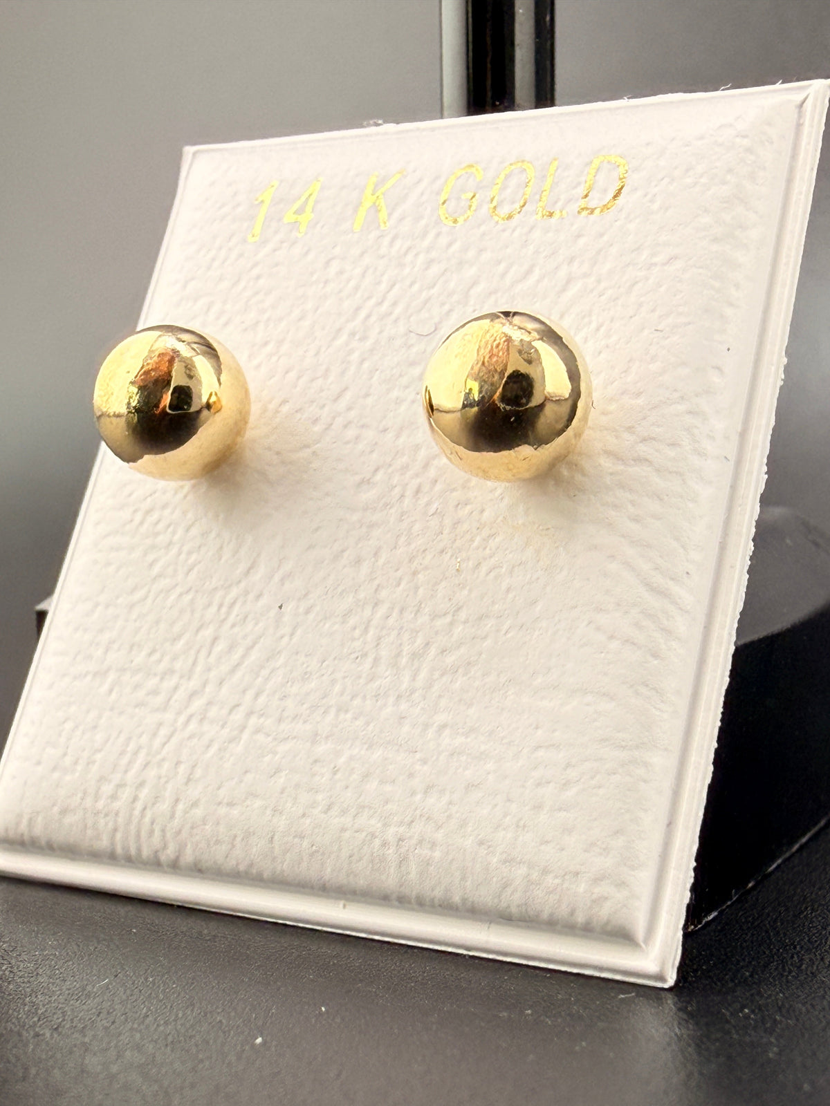 14K Solid Gold 6MM Ball Stud Earrings detail view