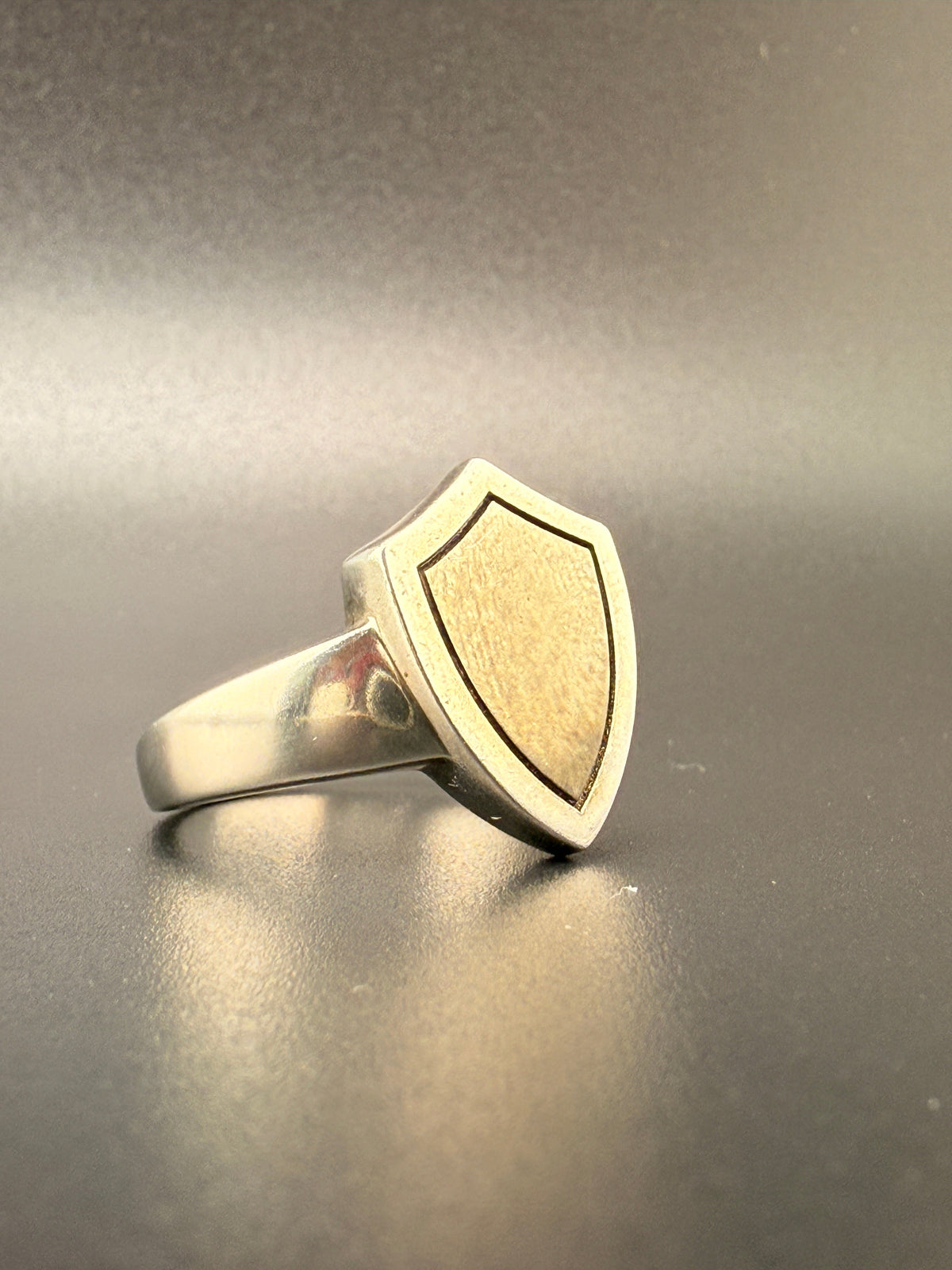 14K Gold Bonded Sterling Silver Black Shield Ring – Silver Border - 9 detail view