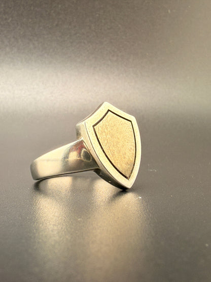 14K Gold Bonded Sterling Silver Black Shield Ring – Silver Border - 9