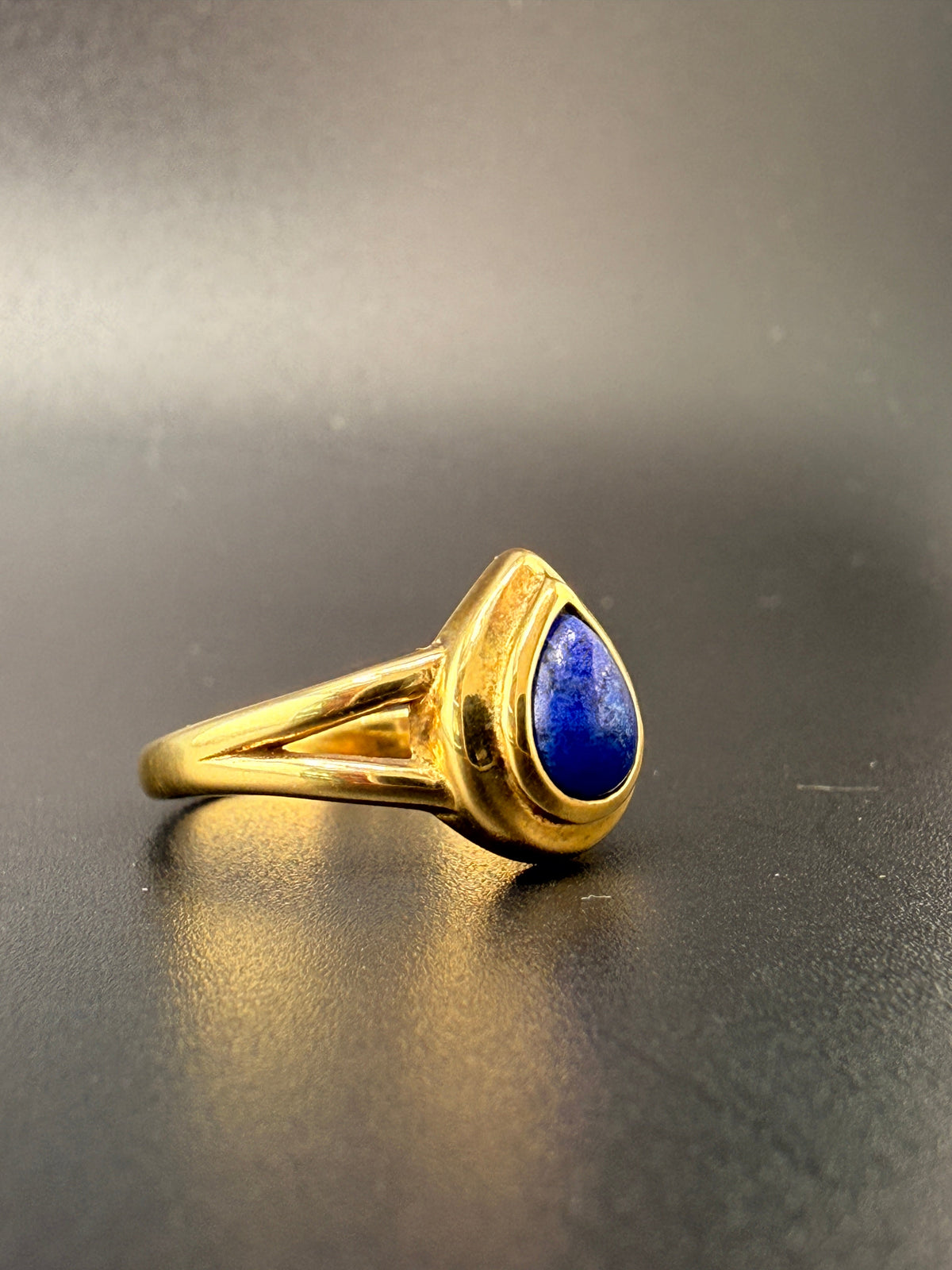 14K Gold Bonded Sterling Silver Teardrop Blue Sapphire Ring - 7
