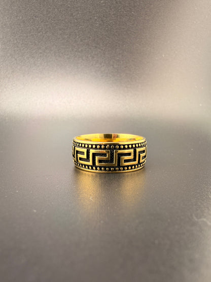 14K Gold Bonded Sterling Silver Versace Style Ring – Size 13, 8.5 Grams