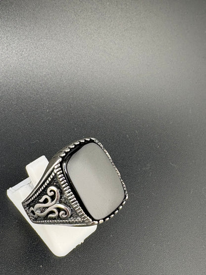 .925 Sterling Silver Black Onyx Squoval Ring – Size 12 – 11.7g