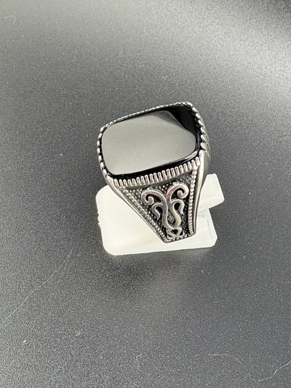.925 Sterling Silver Black Onyx Squoval Ring – Size 12 – 11.7g