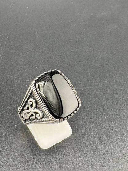 .925 Sterling Silver Black Onyx Squoval Ring – Size 12 – 11.7g