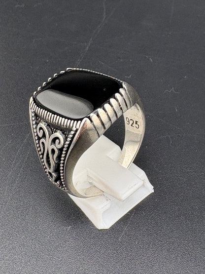 .925 Sterling Silver Black Onyx Squoval Ring – Size 12 – 11.7g