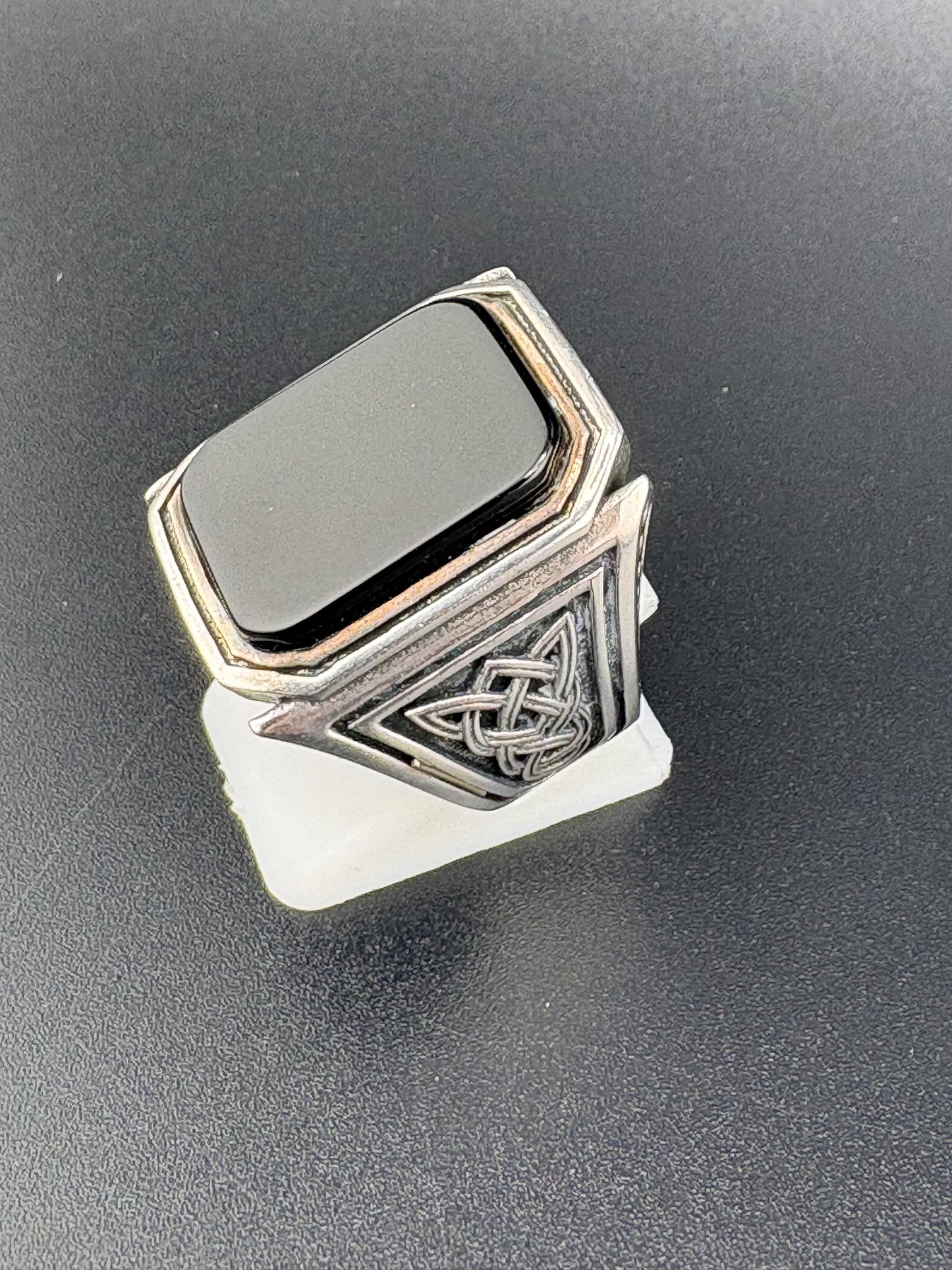 925 Sterling Silver Square Onyx Celtic Ring — Size 9.25