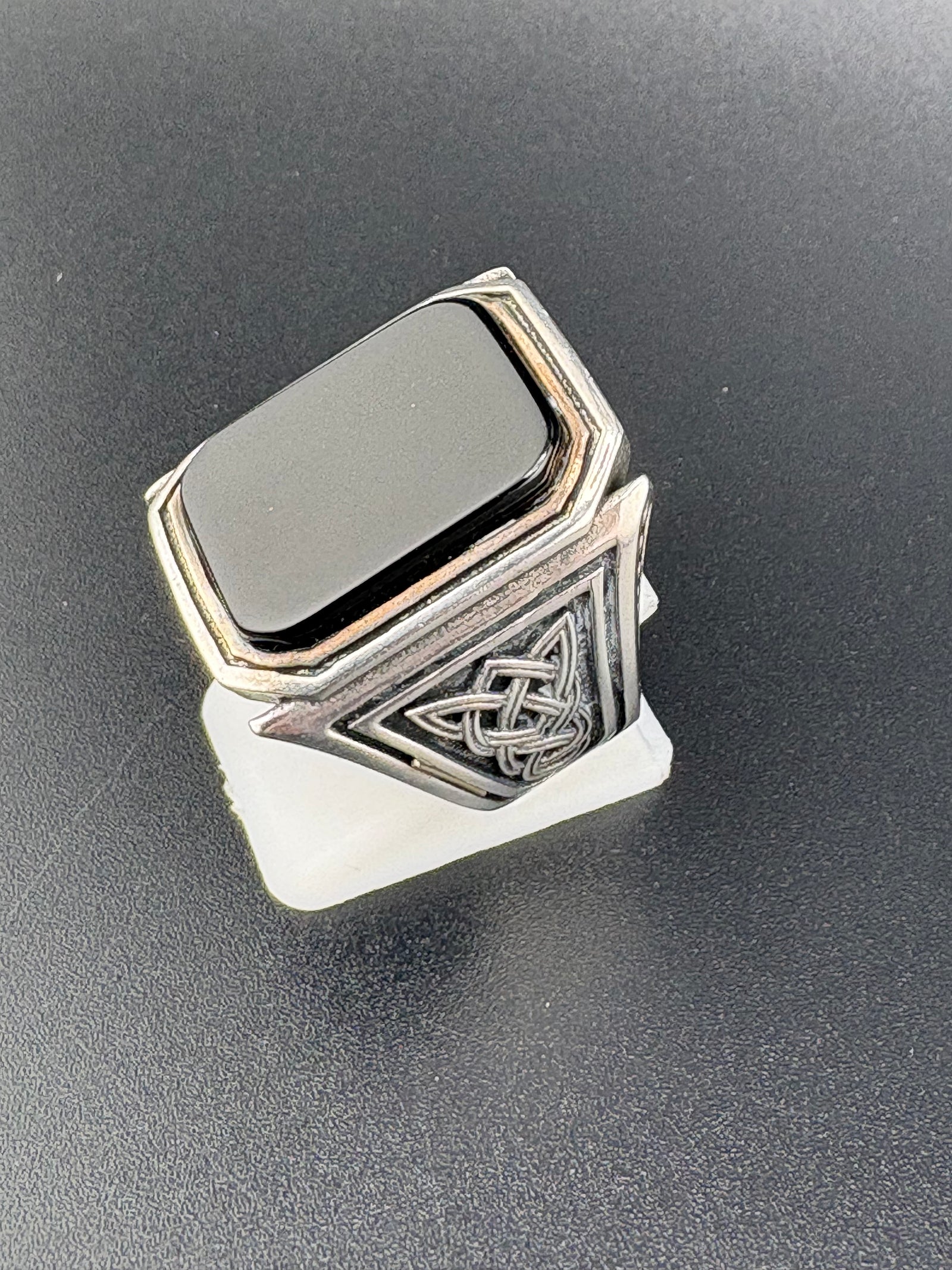 925 Sterling Silver Square Onyx Celtic Ring — Size 9.25 detail view