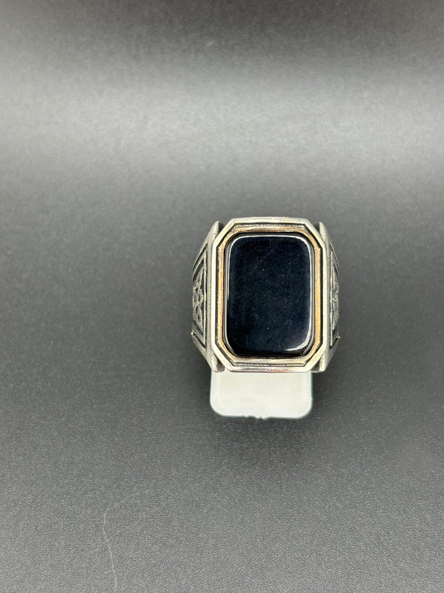 925 Sterling Silver Square Onyx Celtic Ring — Size 9.25