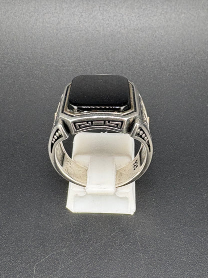 925 Sterling Silver Square Onyx Celtic Ring — Size 9.25