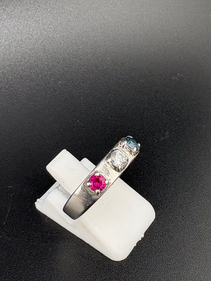 925 Sterling Silver Red, White & Blue Stone Ring – Size 7