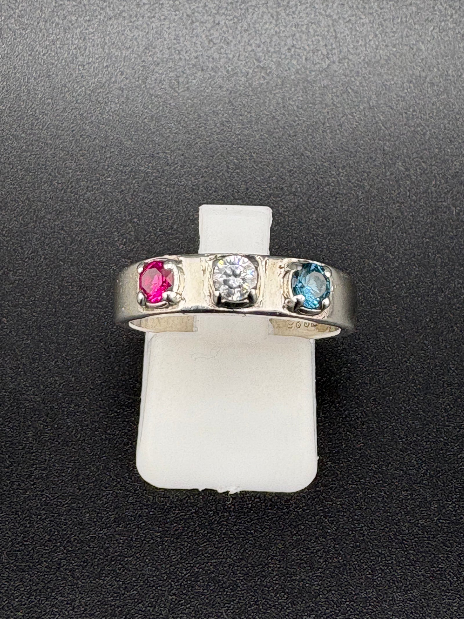 925 Sterling Silver Red, White & Blue Stone Ring – Size 7 alternate product view