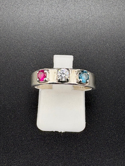 925 Sterling Silver Red, White & Blue Stone Ring – Size 7