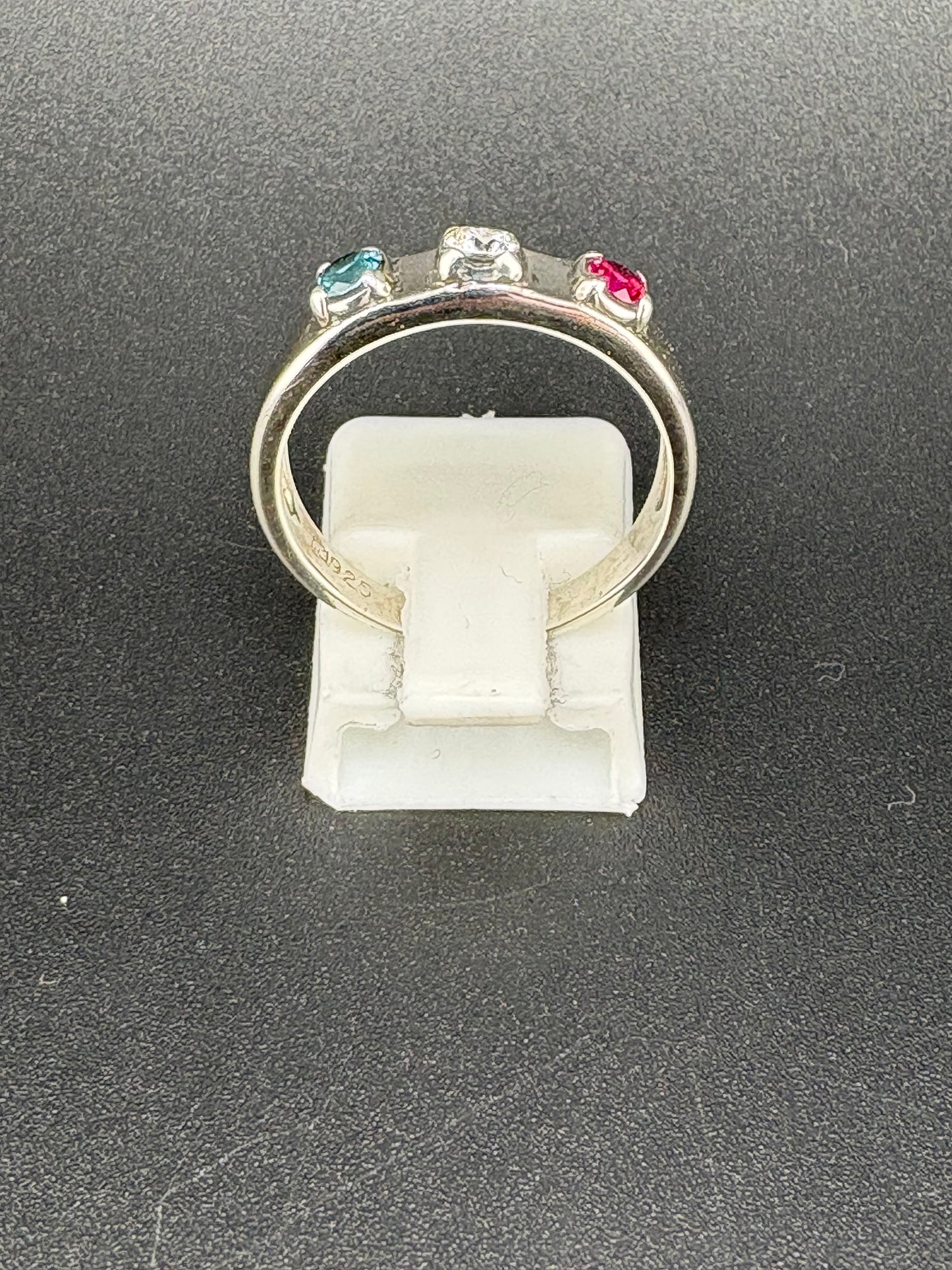925 Sterling Silver Red, White & Blue Stone Ring – Size 7