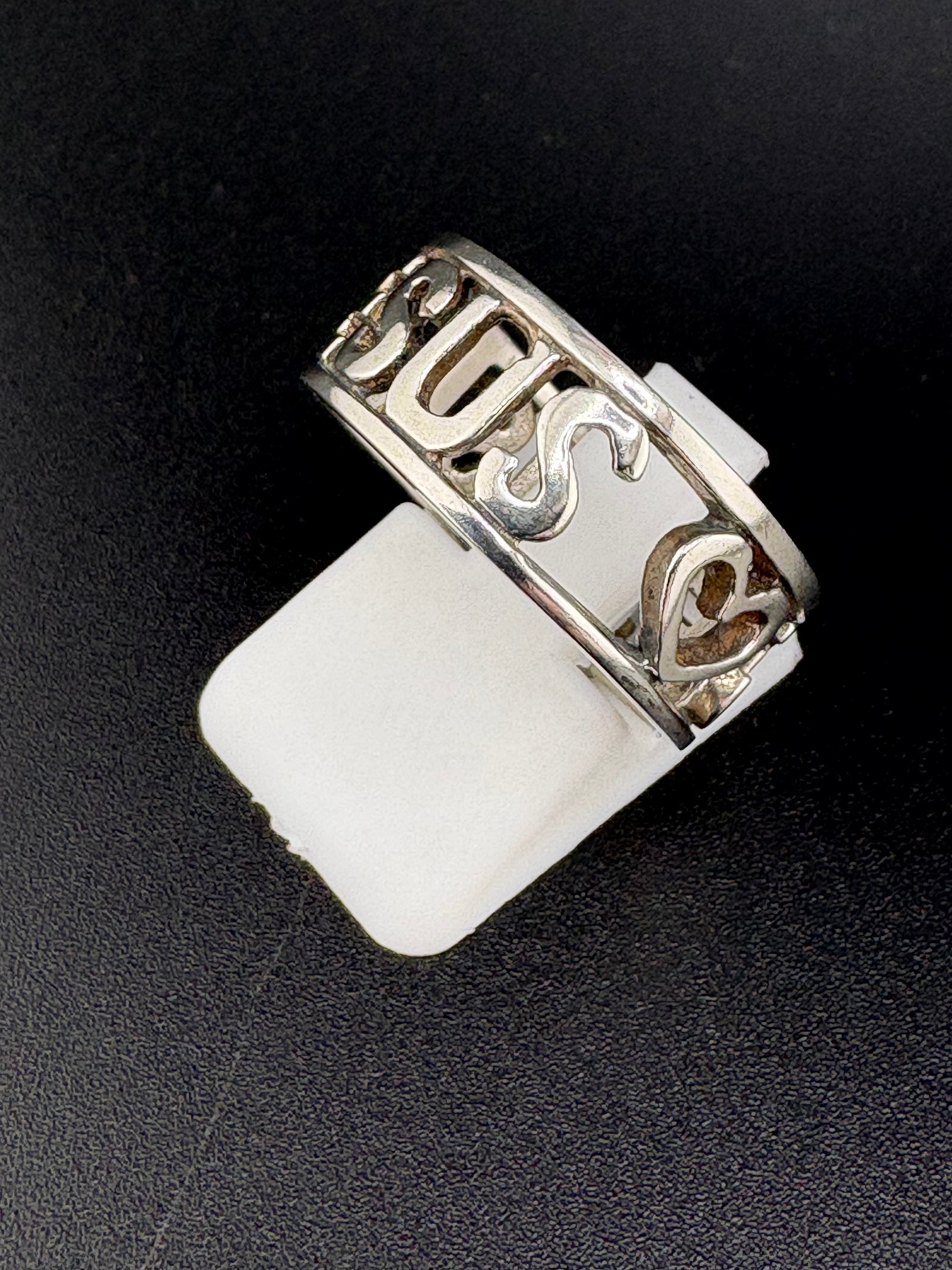 925 Sterling Silver Jesus Script Heart Ring — Size 8.25 detail view