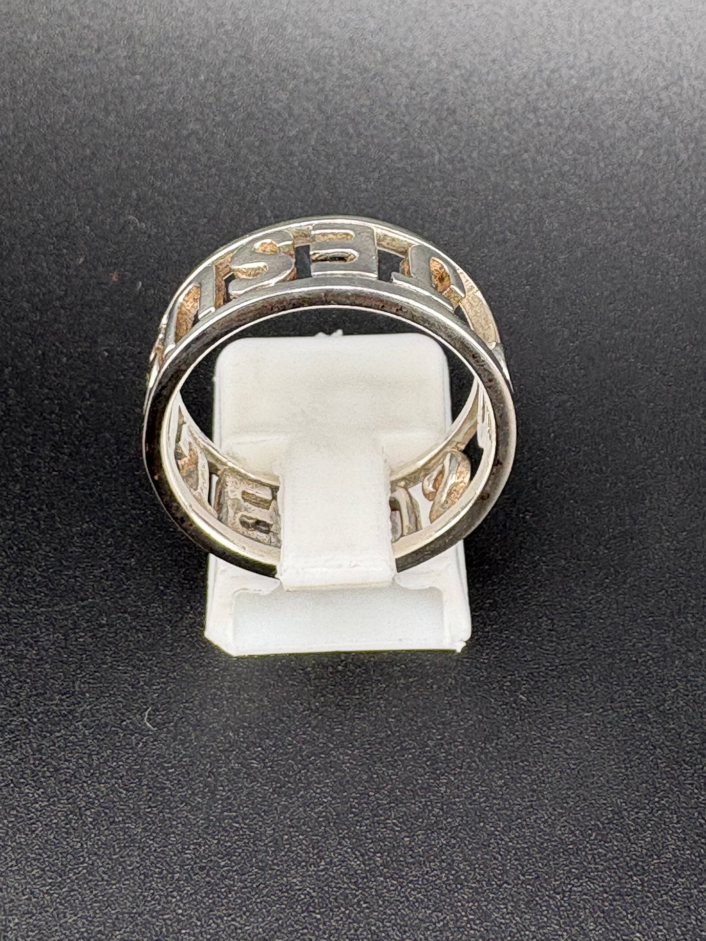 925 Sterling Silver Jesus Script Heart Ring — Size 8.25