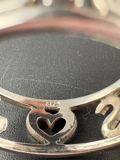 925 Sterling Silver Jesus Script Heart Ring — Size 8.25