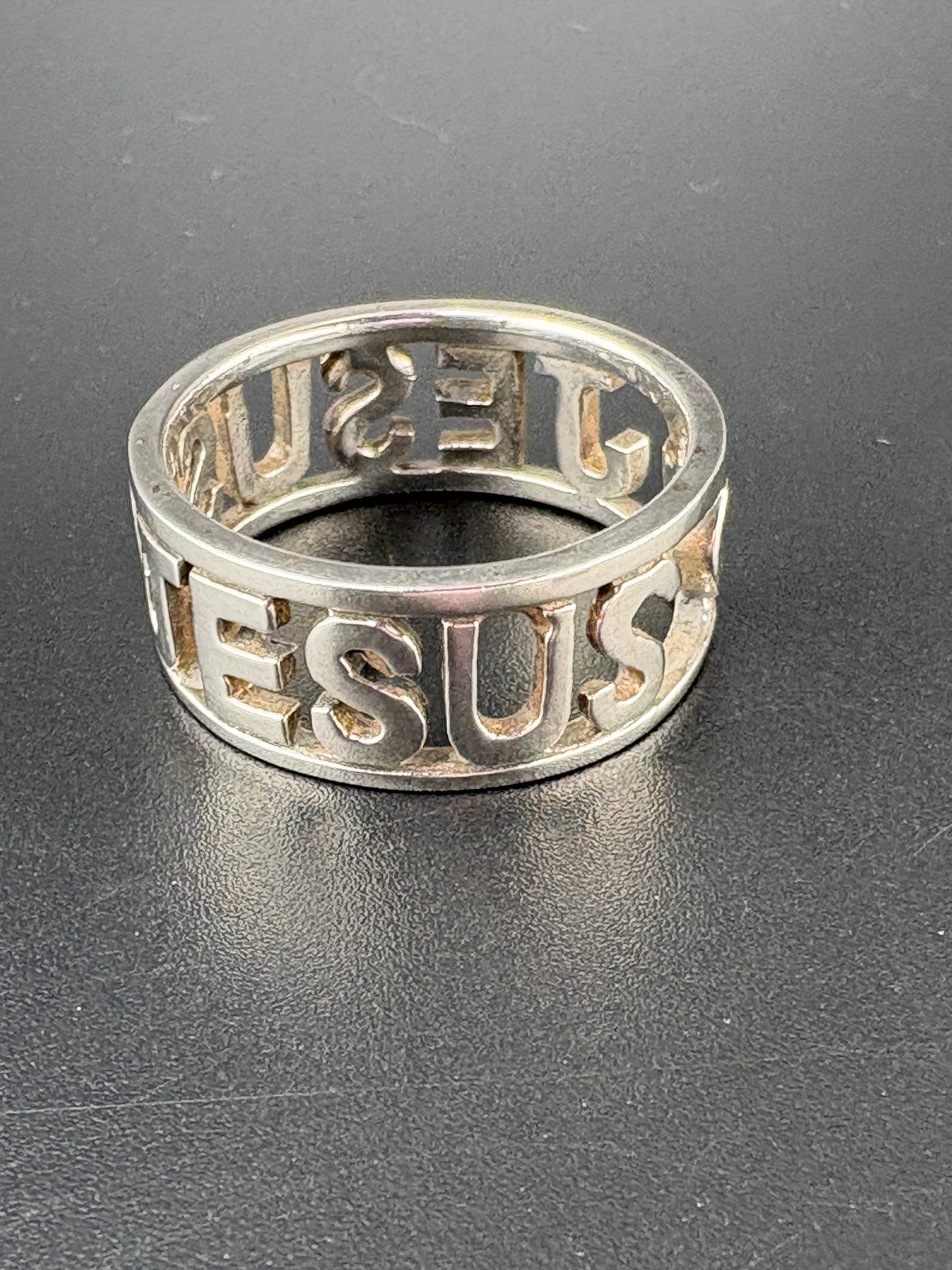 925 Sterling Silver Jesus Script Heart Ring — Size 8.25
