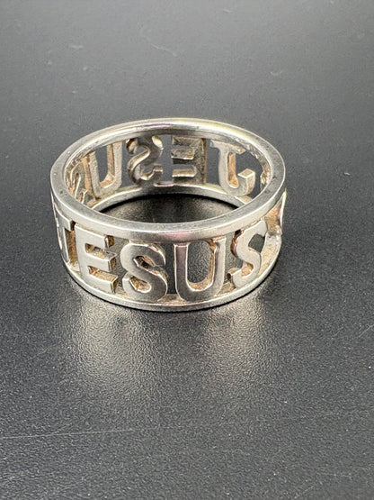925 Sterling Silver Jesus Script Heart Ring — Size 8.25