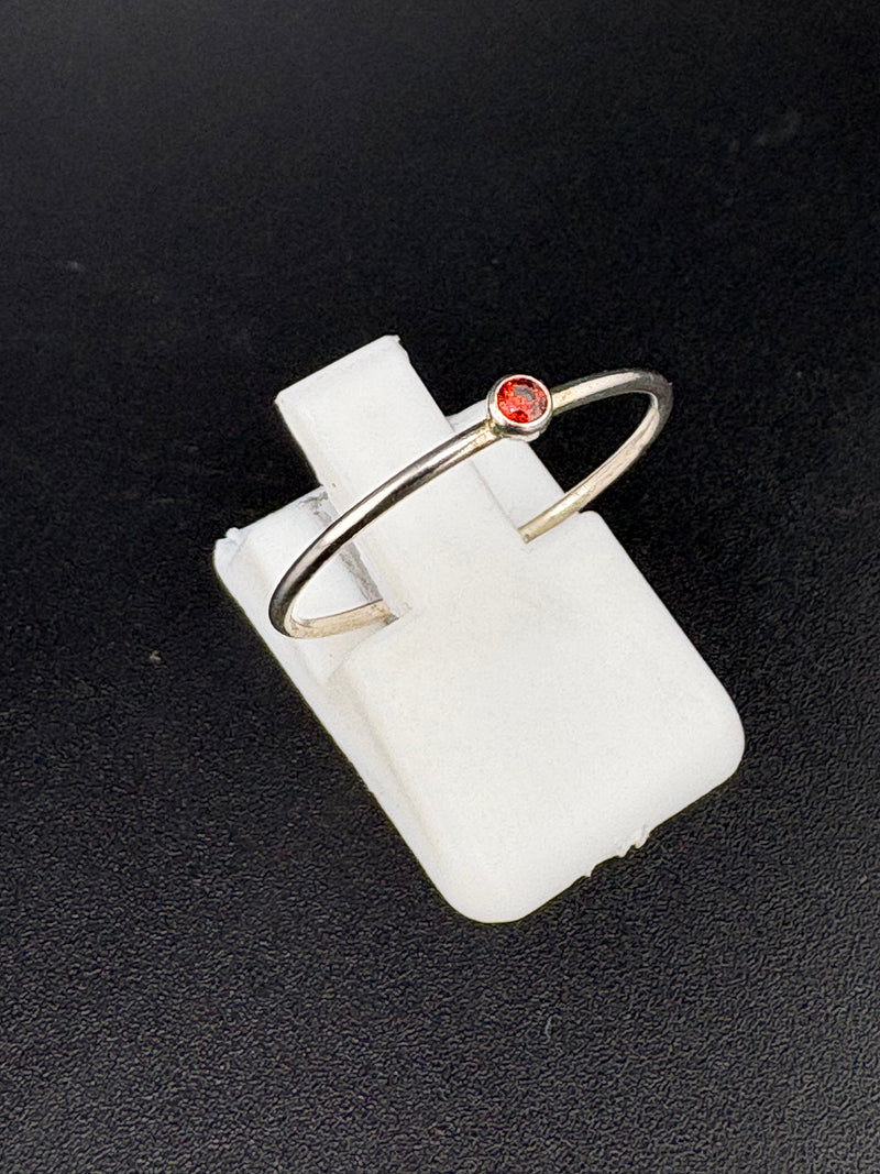 .925 Sterling Silver Small Red CZ Ring – 0.5g