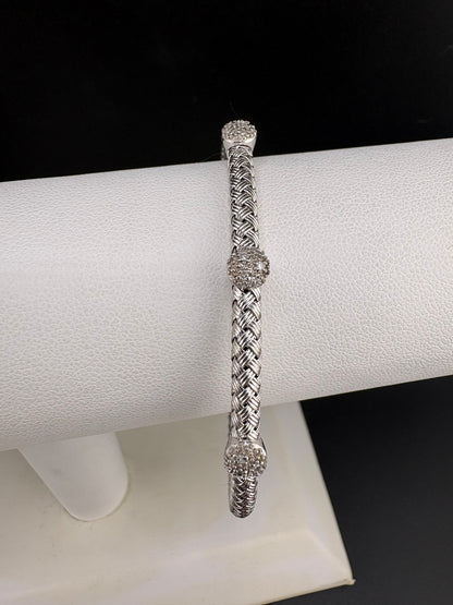 .925 Sterling Silver Mesh Bangle Cuff with Moissanite – 3.6mm / 2.5"