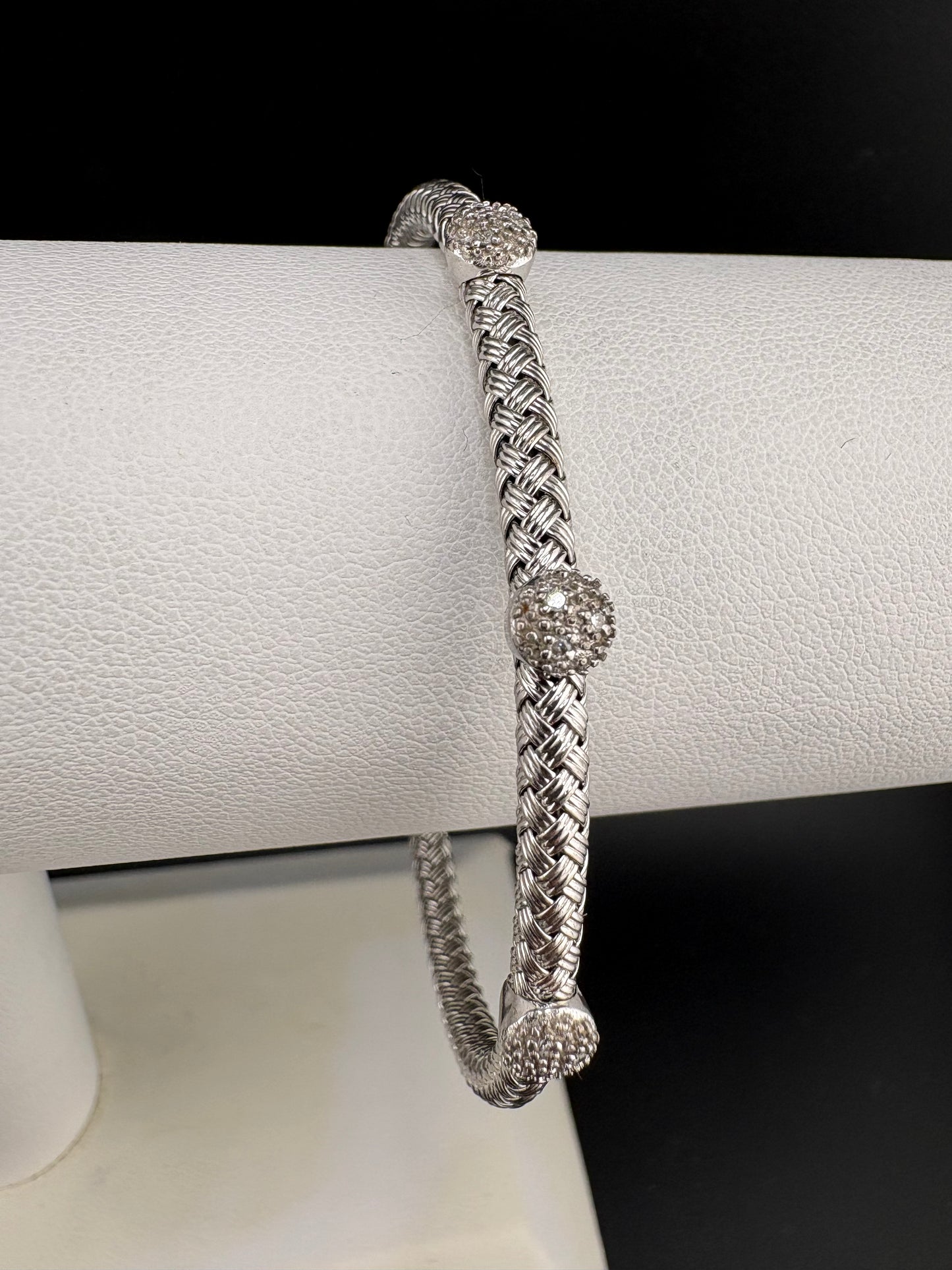 .925 Sterling Silver Mesh Bangle Cuff with Moissanite – 3.6mm / 2.5"